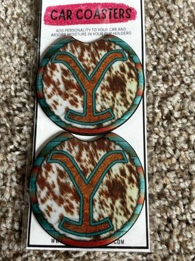 Yellowstone Inspired Turquoise and Brown Cowhide-Print Car Coaster Set